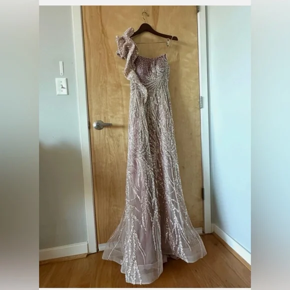 Catwalk Couture Beaded Evening Gown US 4 Prom Dress Pink Silver Formal Luxury - Picture 4 of 13